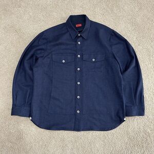 Isaia Napoli Men’s 100% Wool Button Overshirt Navy Blue Size XL
